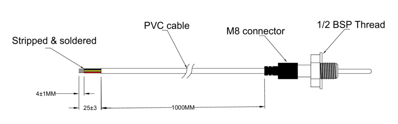 Capteur numérique de température DS18B20 — Interface 1-Wire, Filetage BSP 1/2″, câble amovible