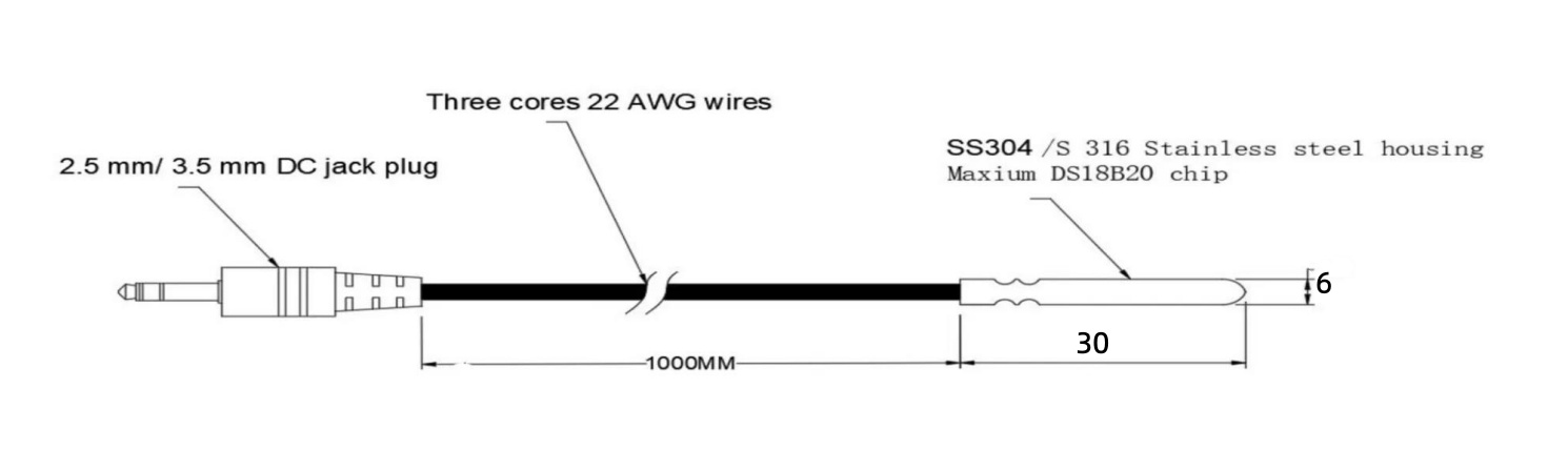 DS18B20 Sonde de température numérique OD6×30mm avec connecteur de 3.5mm