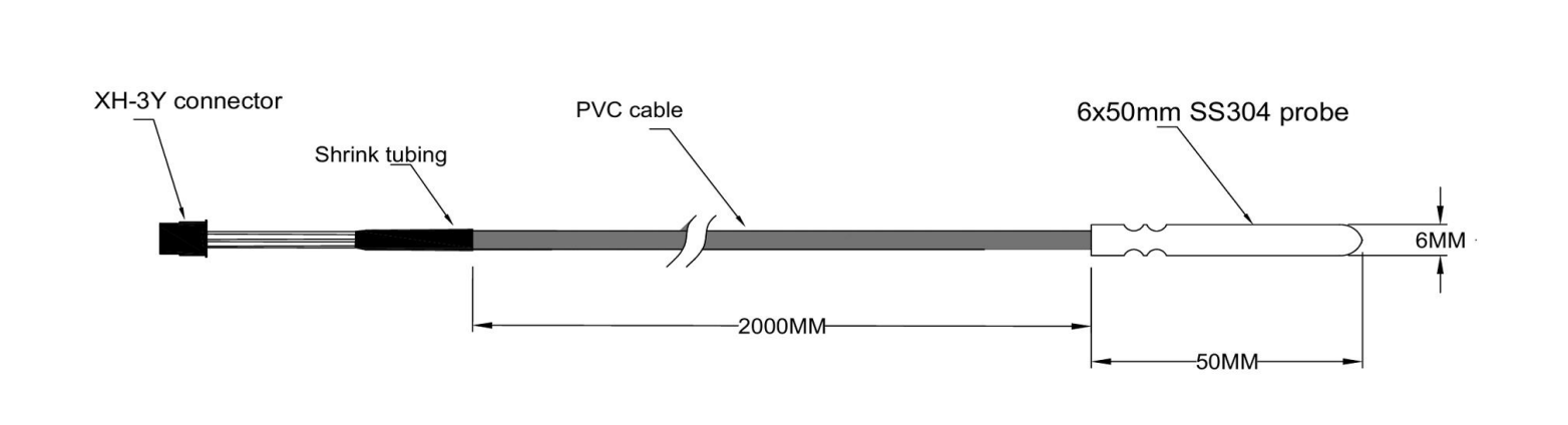 Capteur numérique de température DS18B20 — Sonde en acier inoxydable, Connecteur XH-3Y
