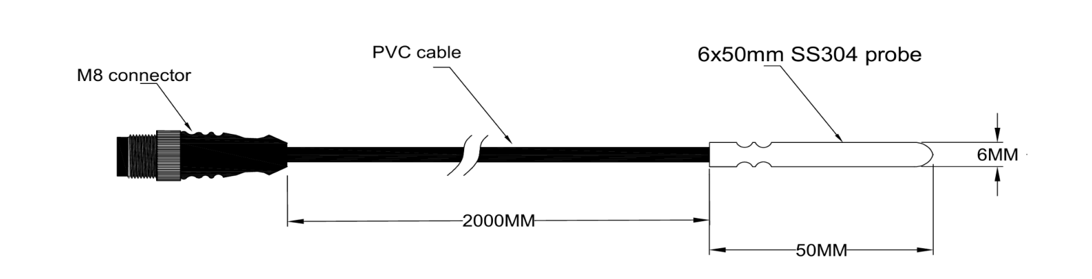 Capteur numérique de température DS18B20 — Étanche, Connecteur M8