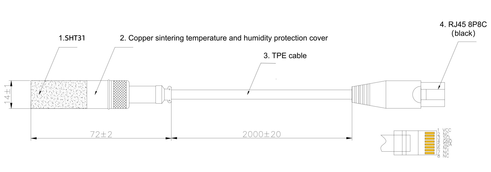 Capteur de température et d’humidité SHT31 — Filtre fritté, Connecteur RJ45