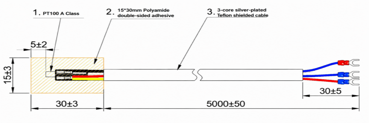 Classe A PT100 Sonde de température de montage en surface avec adhésif en polyimide