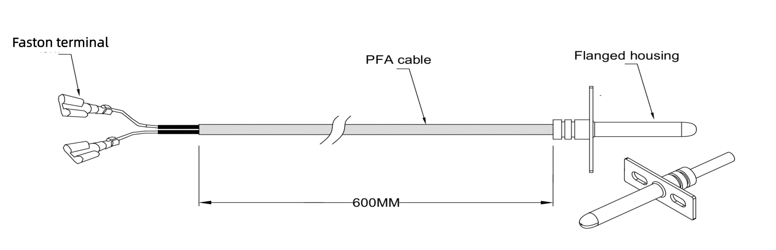 Sonde haute température PT1000 avec boîtier aggloméré