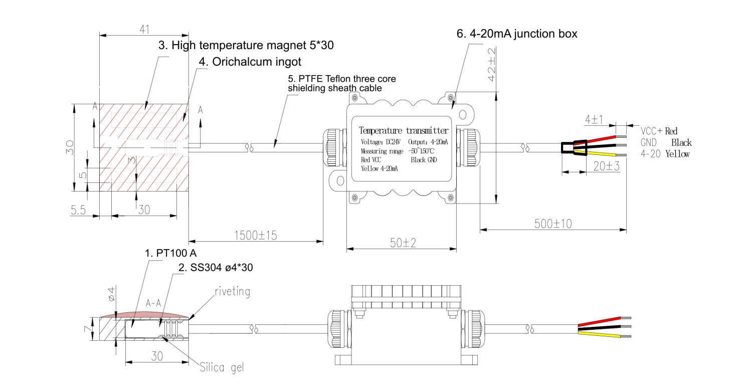 Capteur de température RTD PT100 — Transmetteur 4–20mA et fixation magnétique